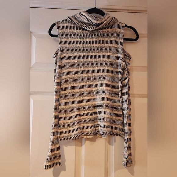 Oh MG black and white knit cold shoulder turtleneck top - Picture 1 of 4